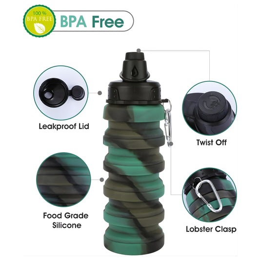 Compact Collapsible Silicone Bottle army green (500ml)