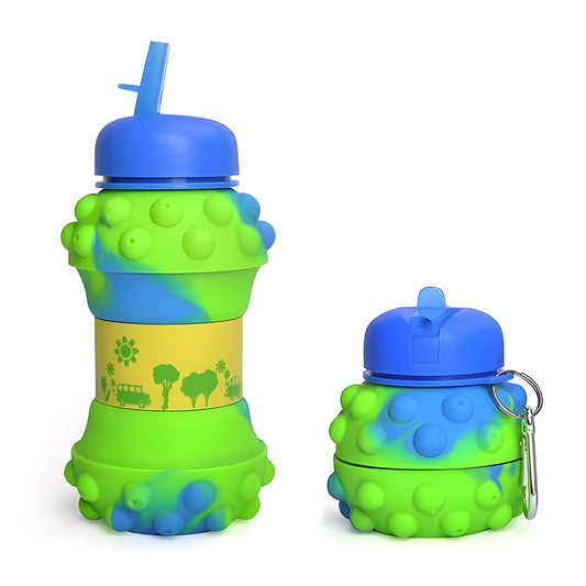 Green Dotted Collapsible Silicone Water Bottle (600 ml)