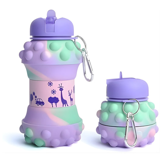 Purple Dotted Silicone Collapsible Water Bottle (600ml)