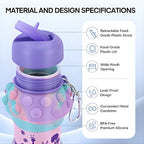 Purple Dotted Silicone Collapsible Water Bottle (600ml)