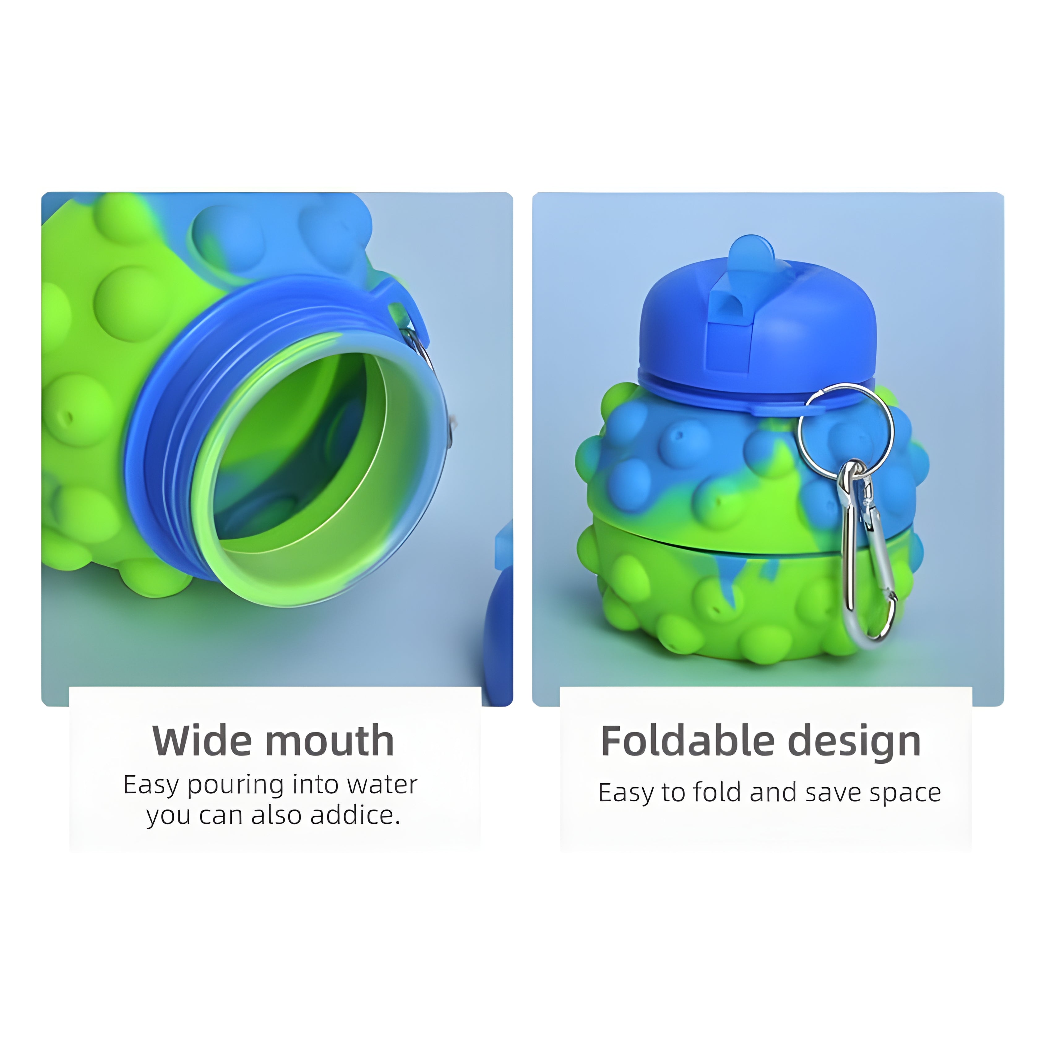 Green Dotted Collapsible Silicone Water Bottle (600 ml)
