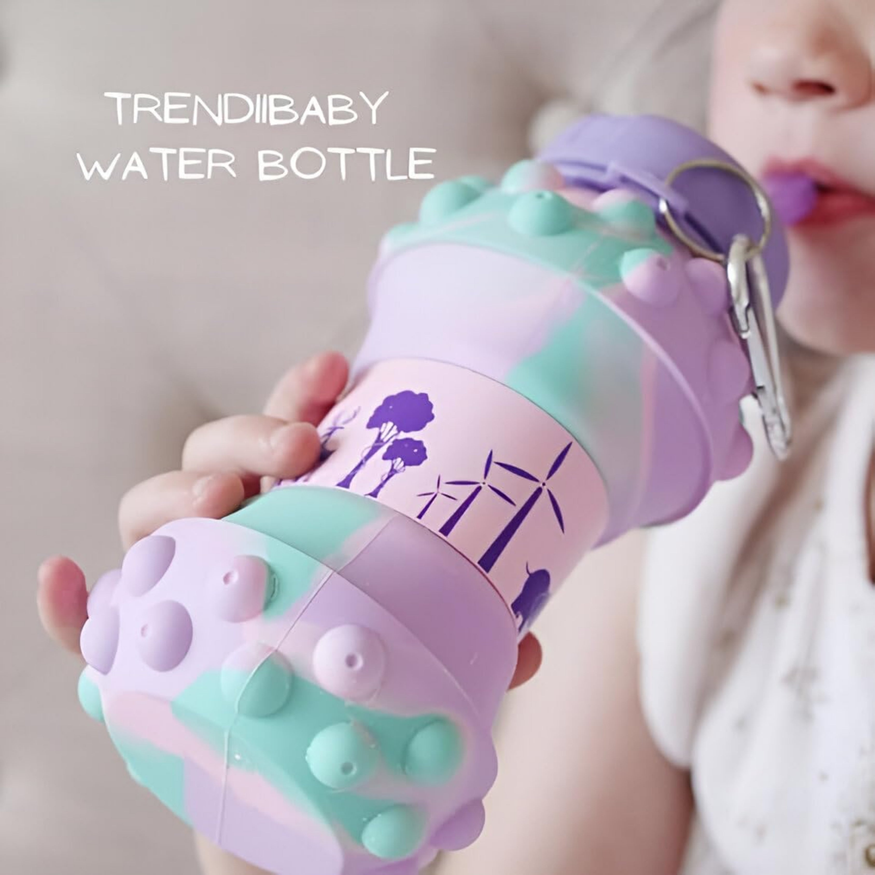 Purple Dotted Silicone Collapsible Water Bottle (600ml)