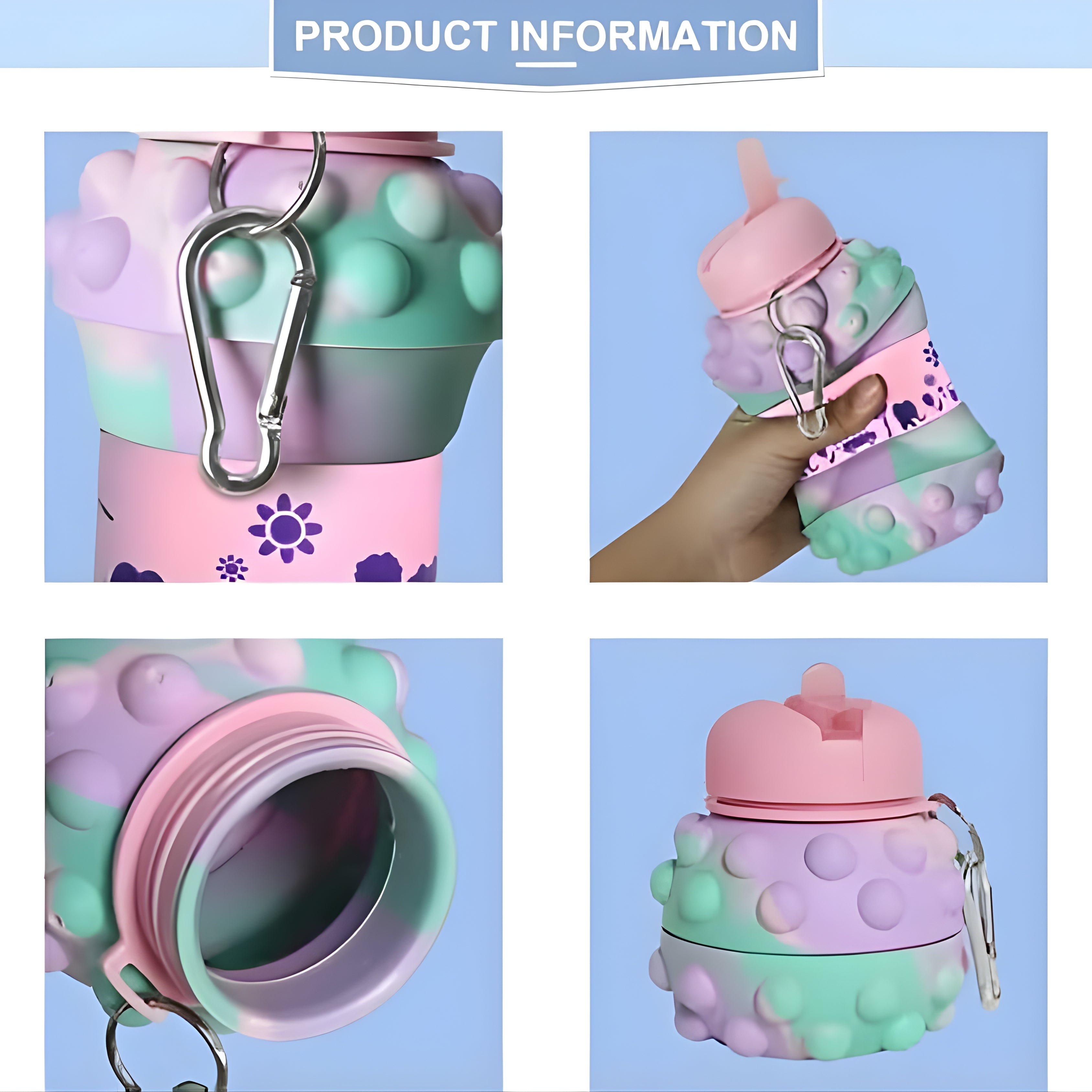 Purple Dotted Silicone Collapsible Water Bottle (600ml)