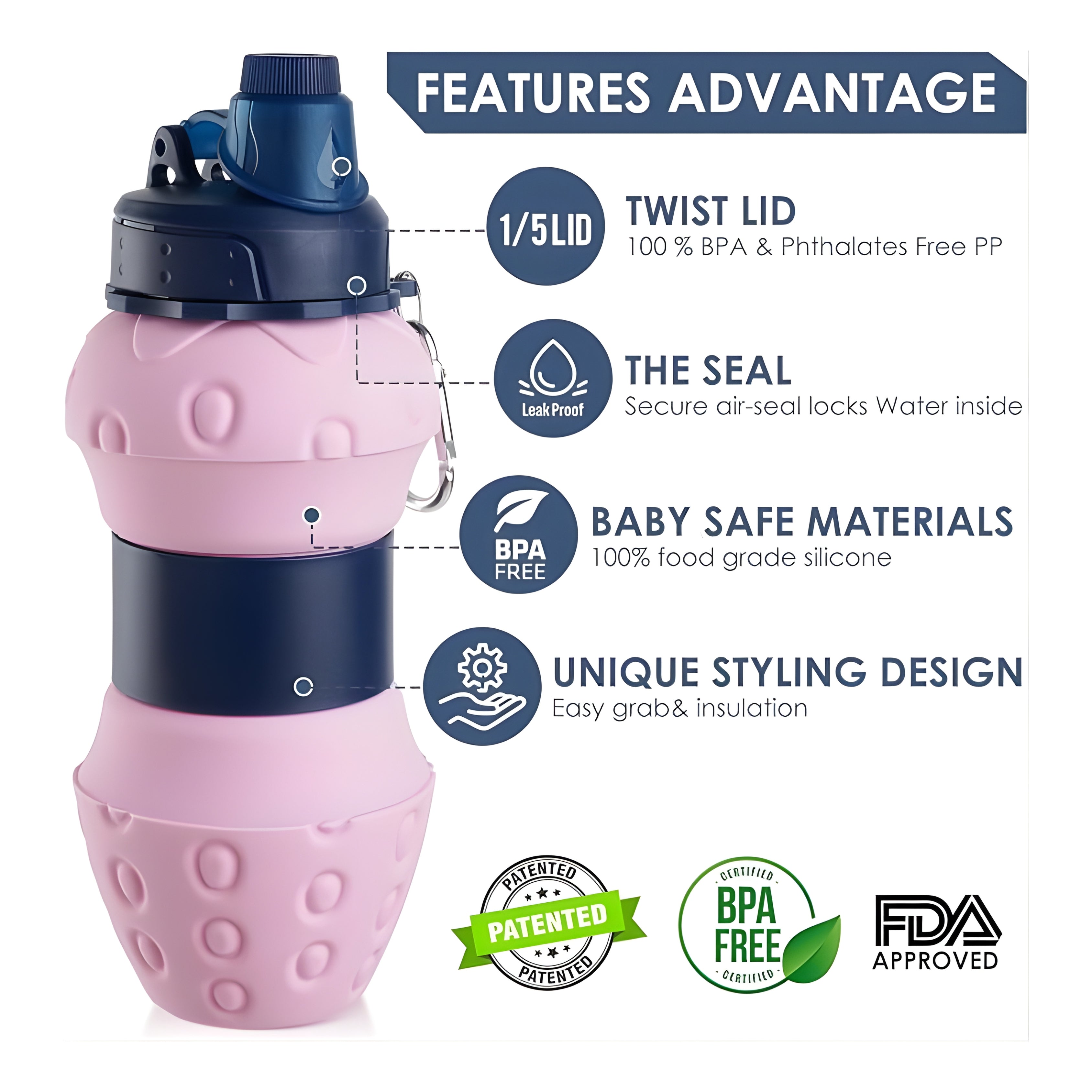 Soft Strawberry dotted silicone water Bottle (600ml)