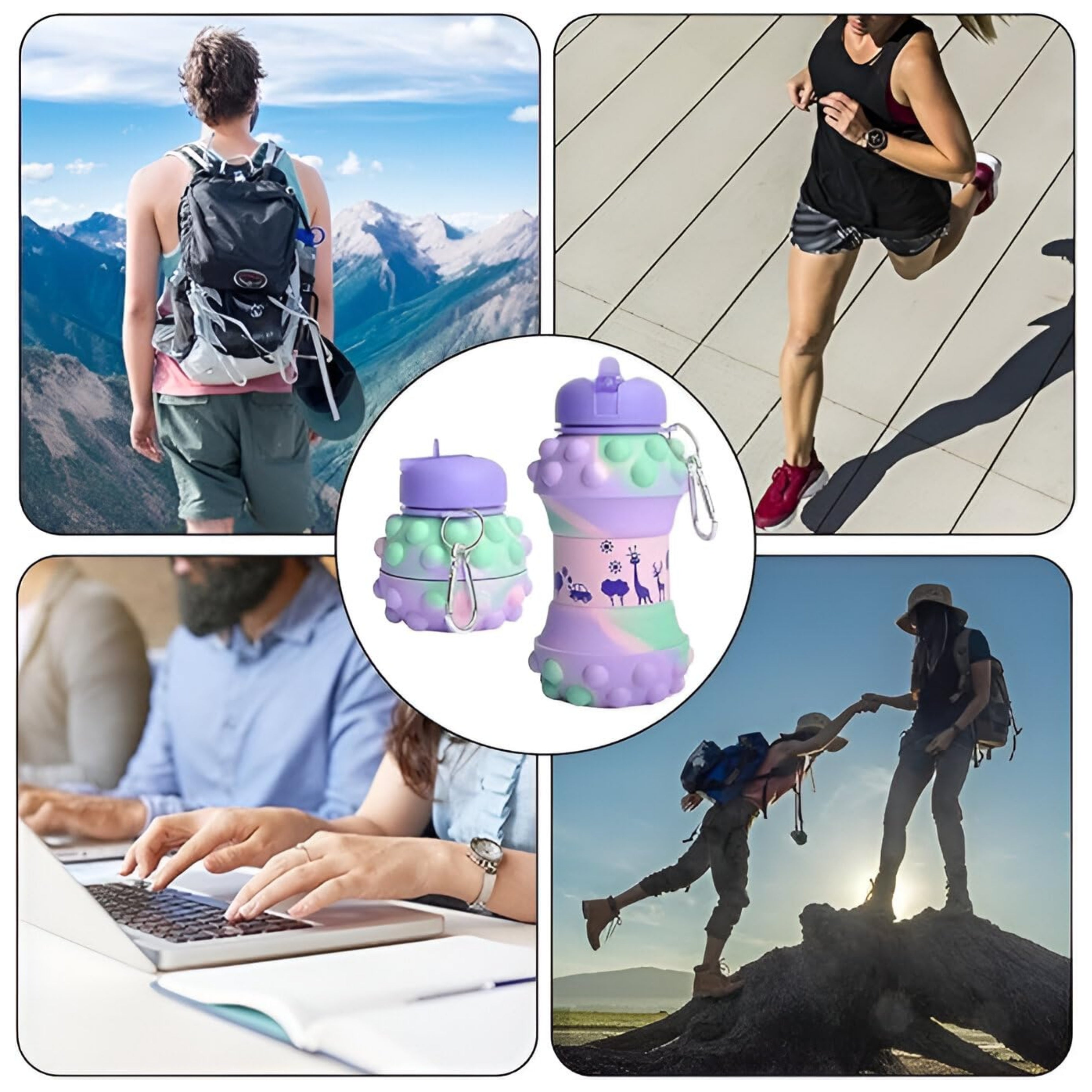 Purple Dotted Silicone Collapsible Water Bottle (600ml)
