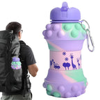 Purple Dotted Silicone Collapsible Water Bottle (600ml)