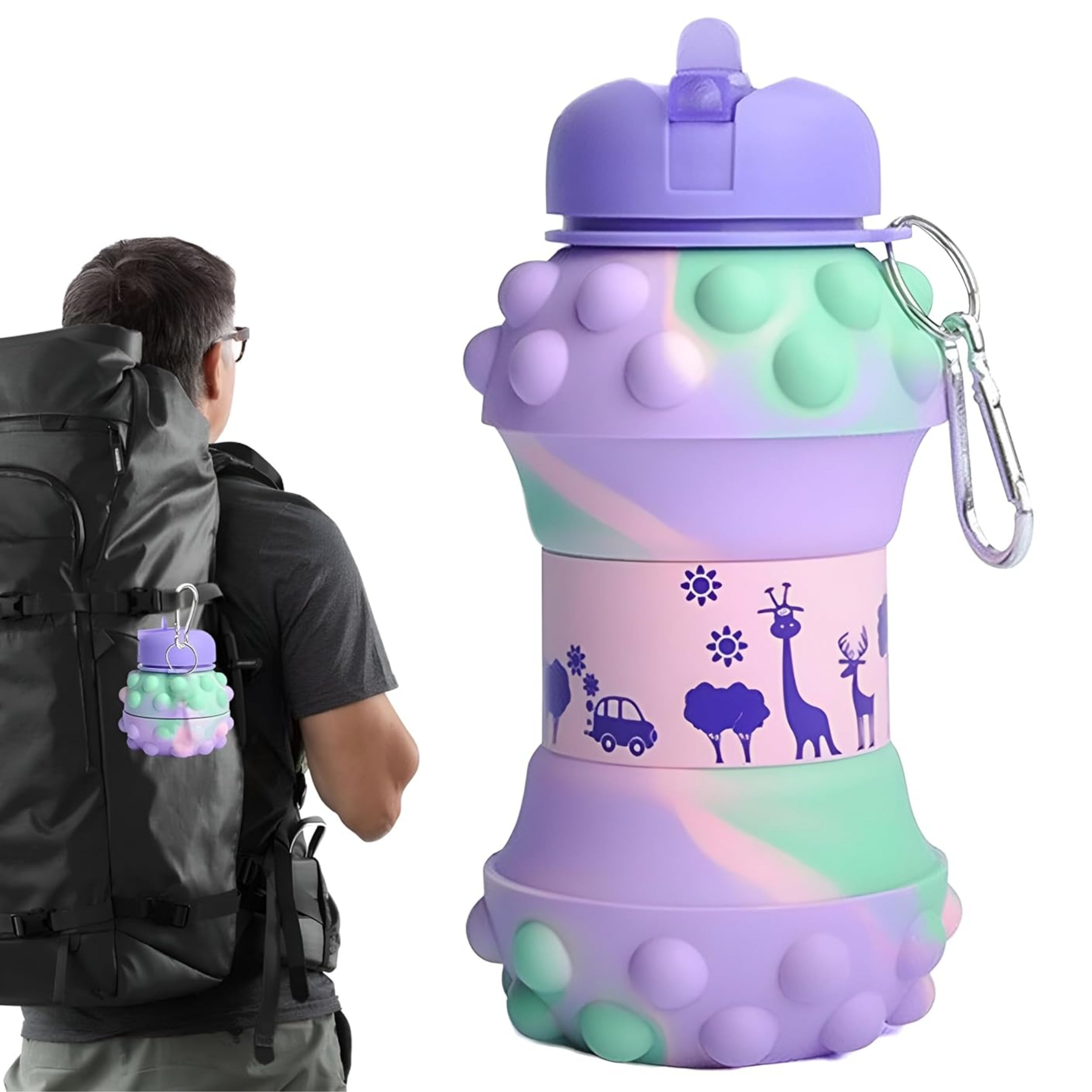 Purple Dotted Silicone Collapsible Water Bottle (600ml)