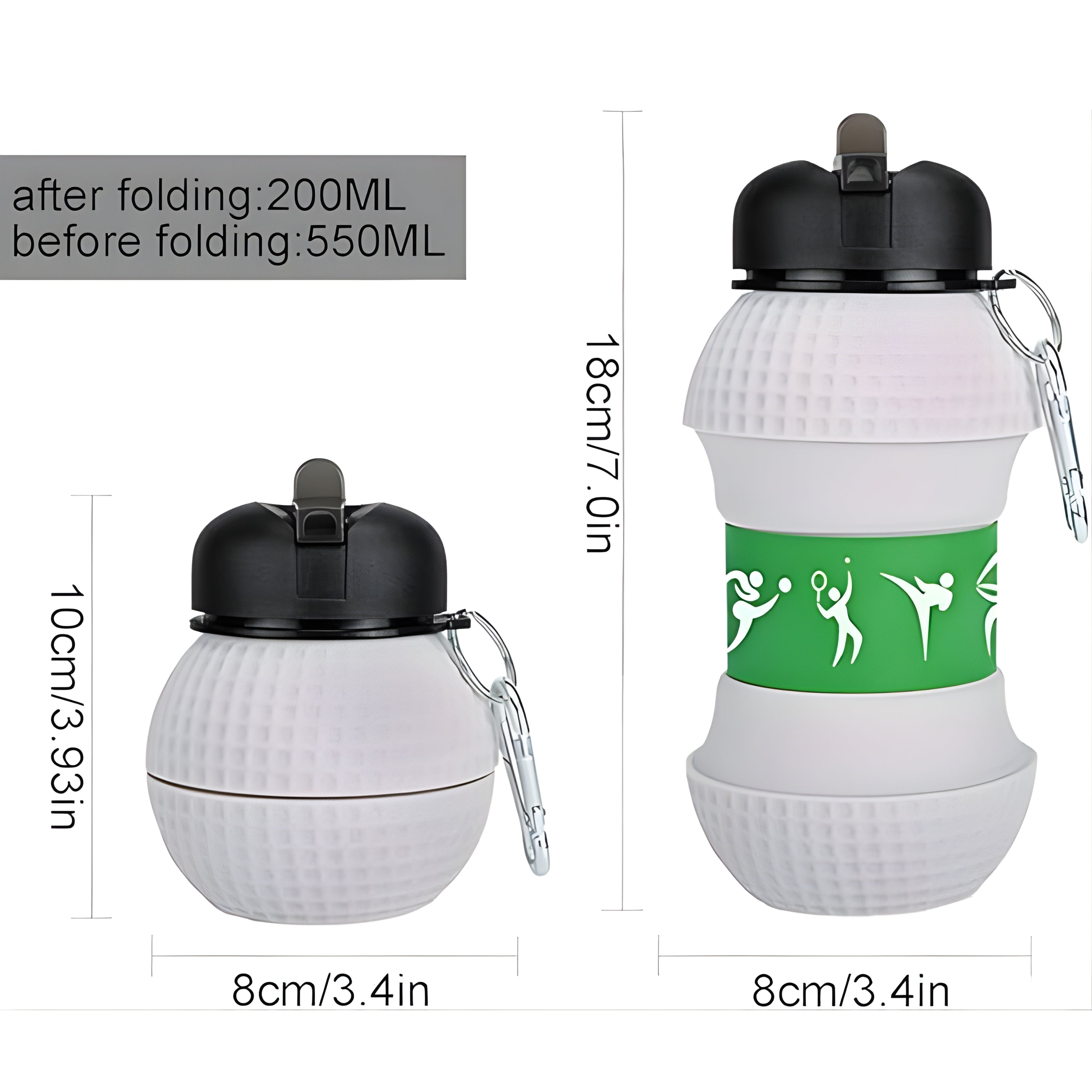 Golf Ball Collapsible Water Bottle (600ml)