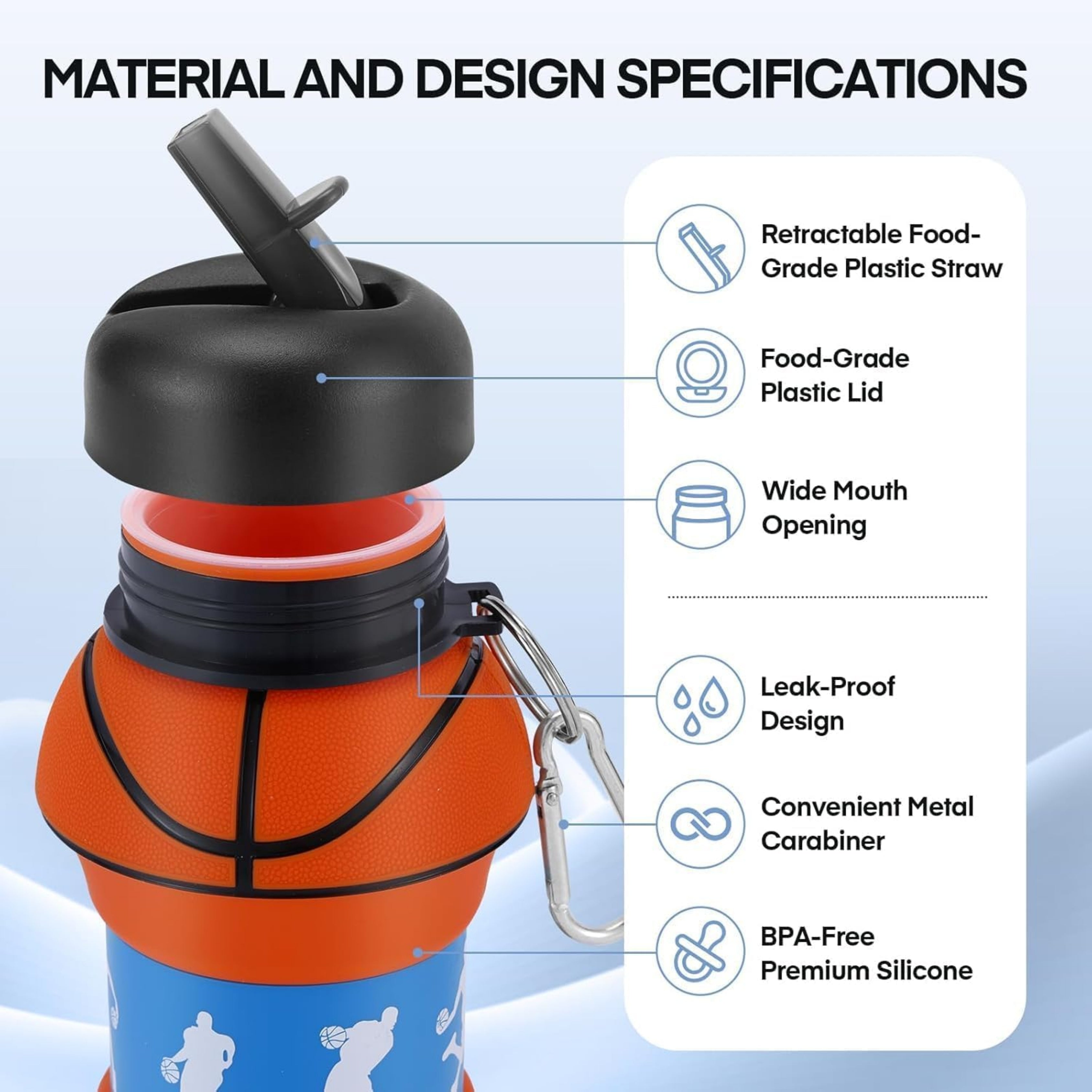 Basketball Design Collapsible Water Bottle (600ml)
