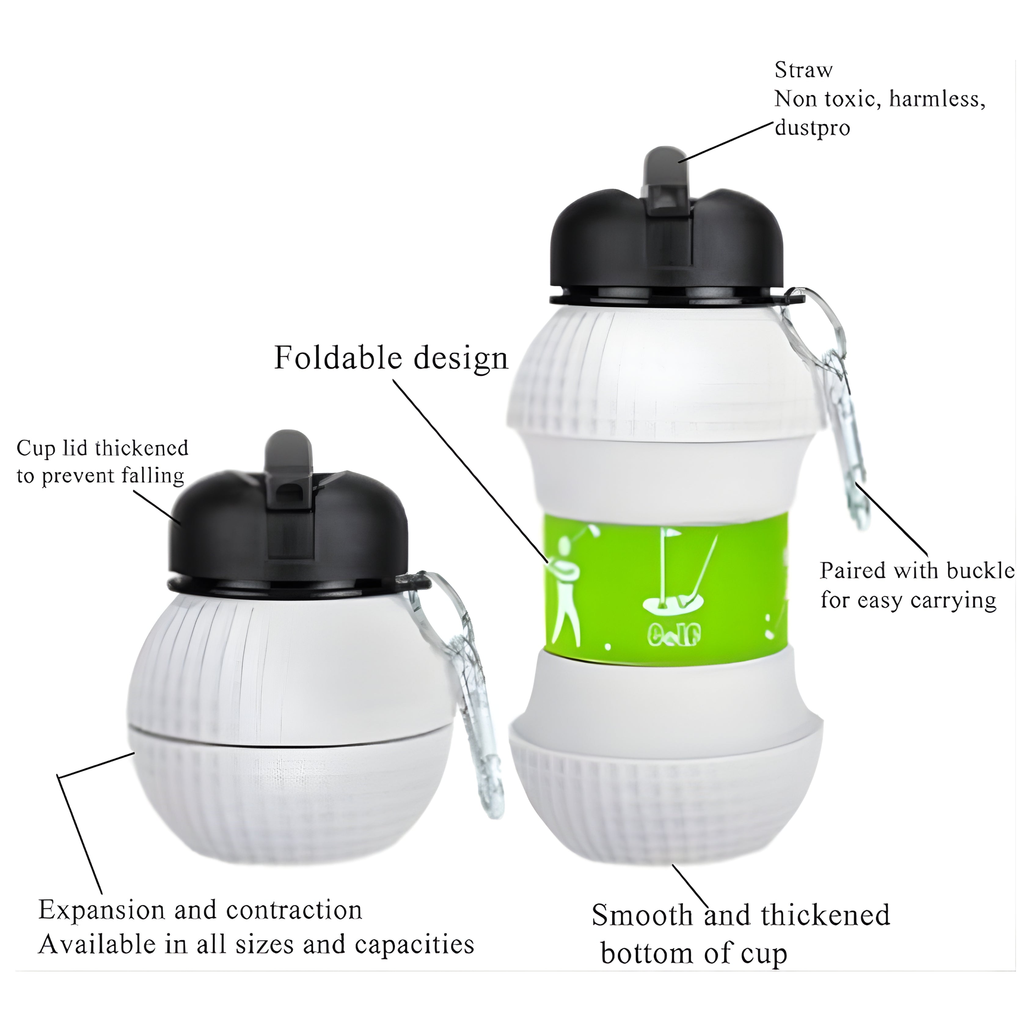 Golf Ball Collapsible Water Bottle (600ml)