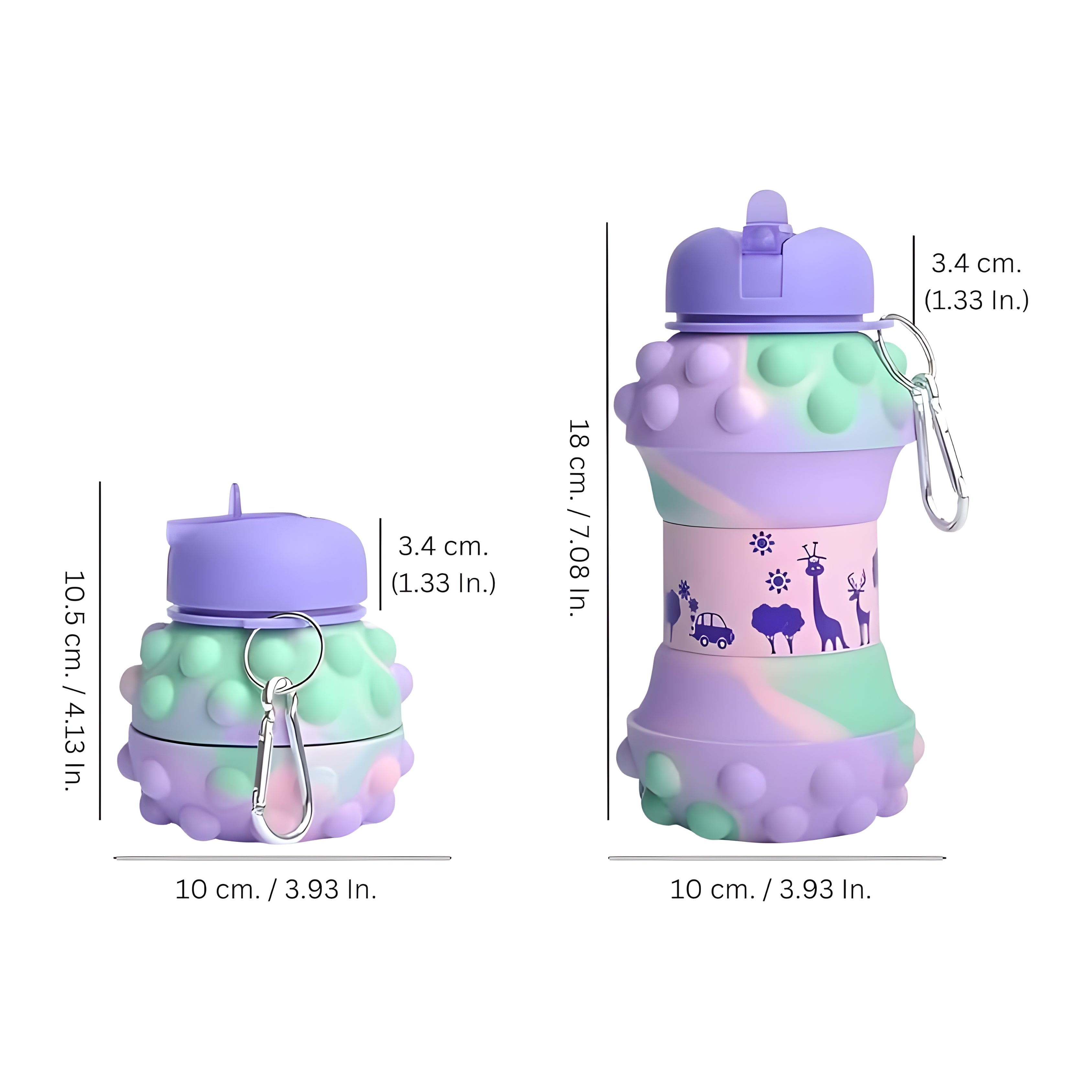 Purple Dotted Silicone Collapsible Water Bottle (600ml)