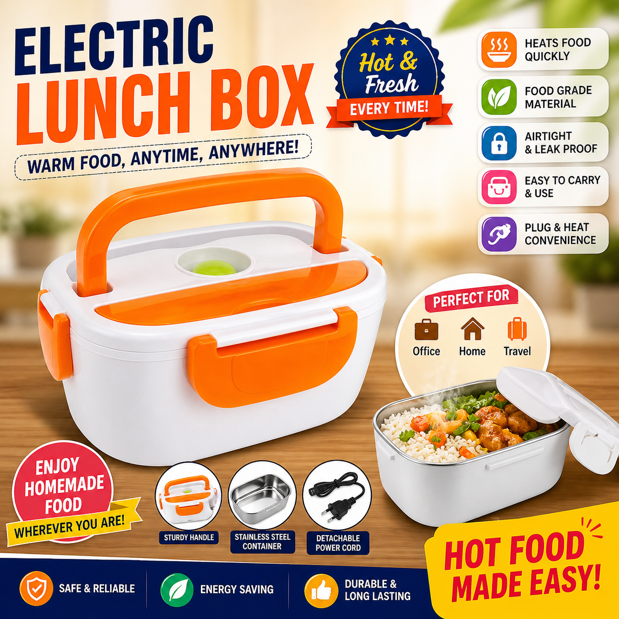 🍱 ELECTRIC LUNCH BOX – Hot Food Anytime!