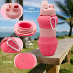 Soft Strawberry dotted silicone water Bottle pink (600ml)