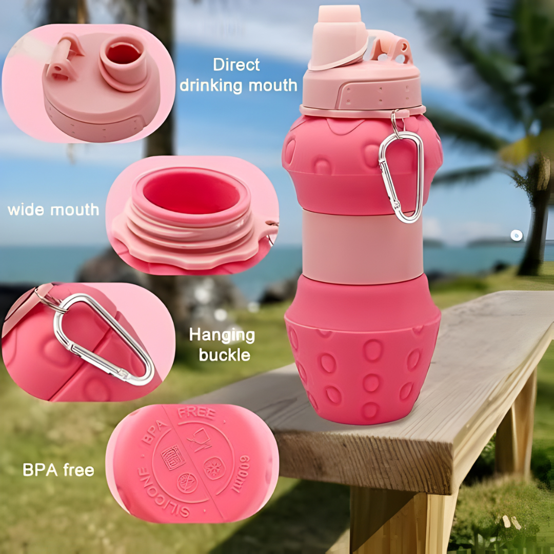 Soft Strawberry dotted silicone water Bottle pink (600ml)