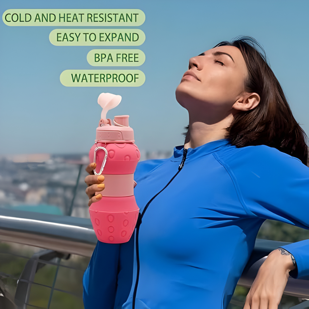 Soft Strawberry dotted silicone water Bottle pink (600ml)