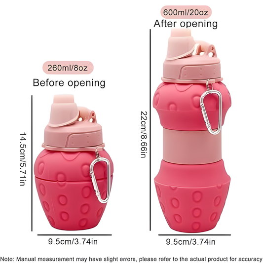 Soft Strawberry dotted silicone water Bottle pink (600ml)