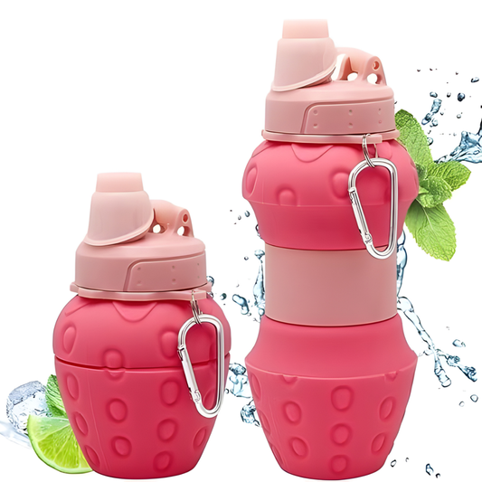 Soft Strawberry dotted silicone water Bottle pink (600ml)